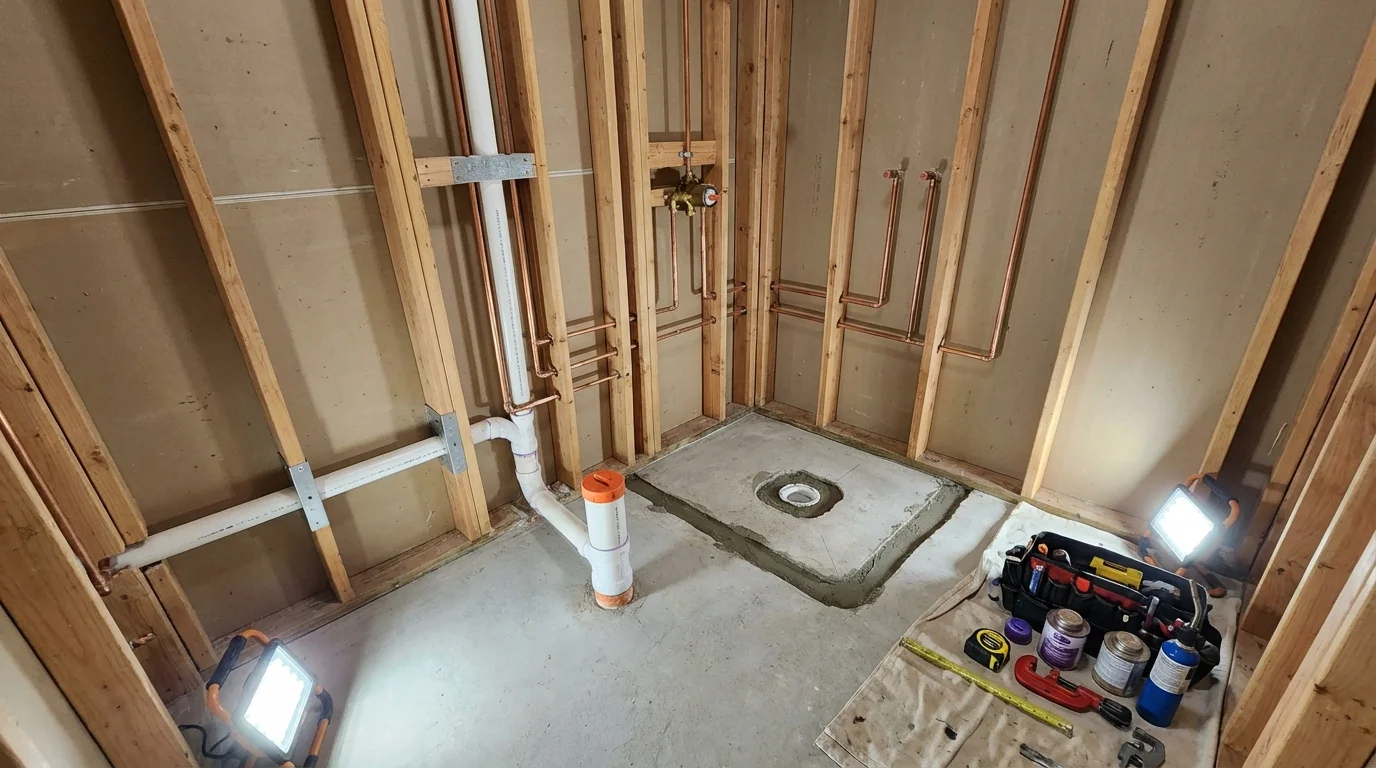 Bathroom rough-in plumbing during remodel by Johns Plumbing LLC in Clarkdale