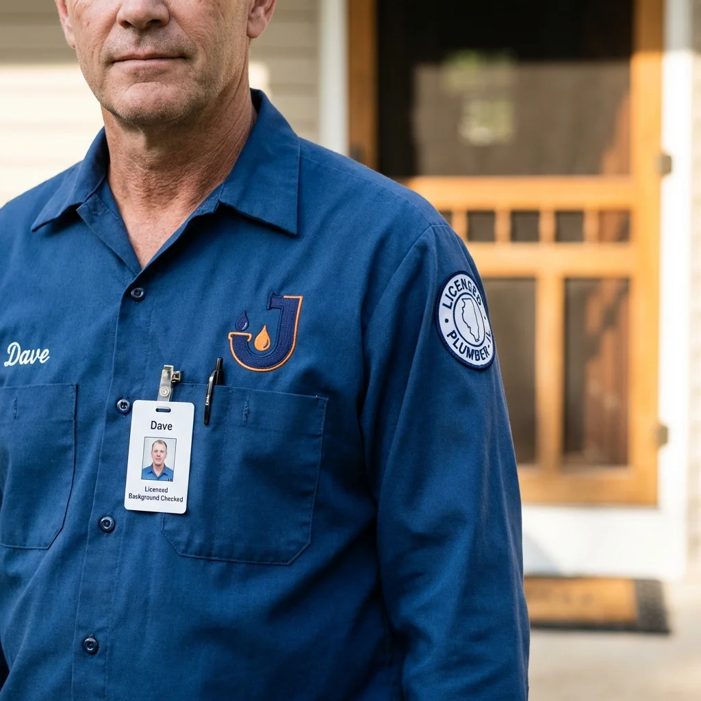 Licensed plumber showing ID badge in Clarkdale, AZ