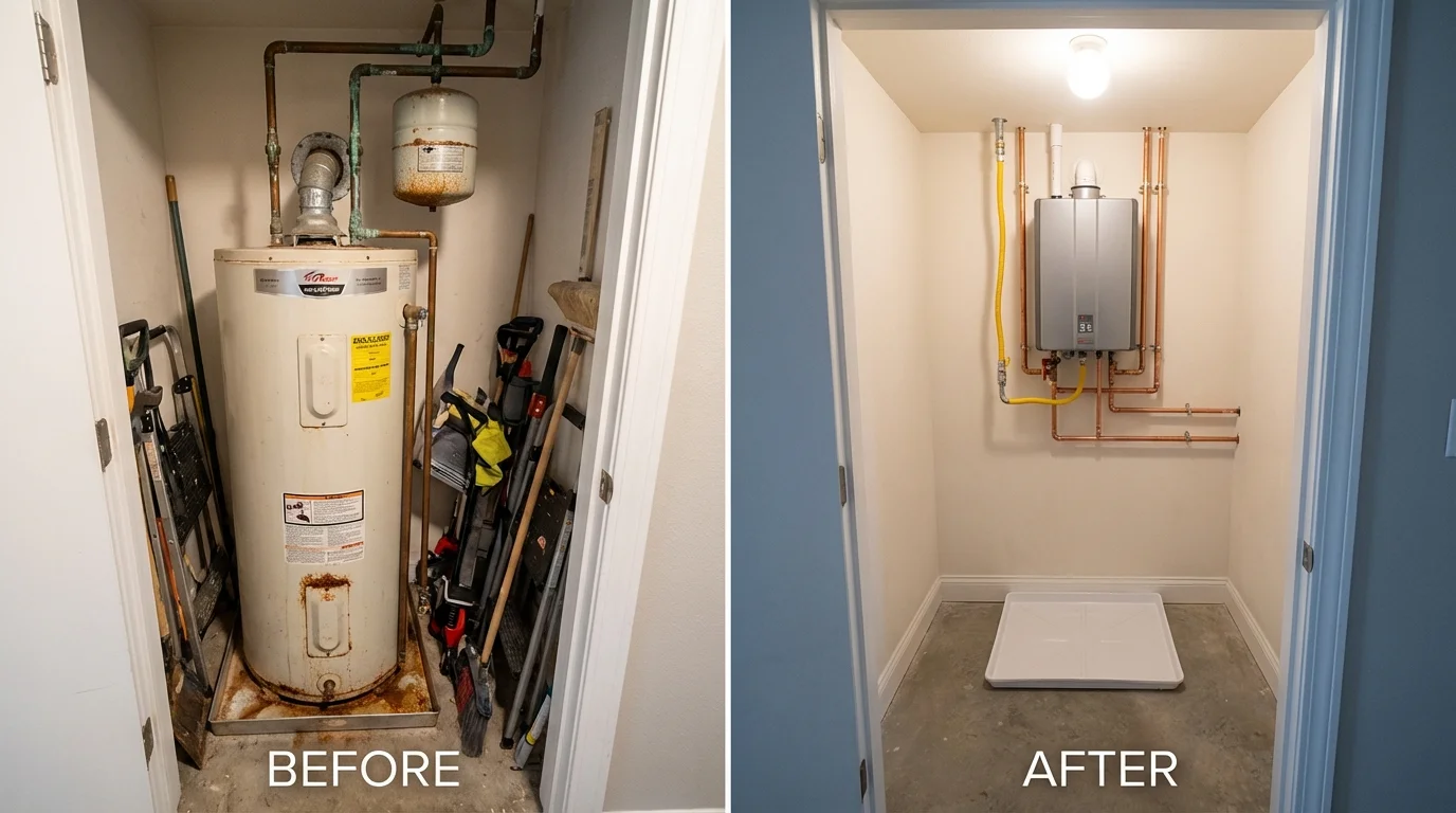 Tank water heater versus wall-mounted tankless unit comparison for Clarkdale, AZ homeowners