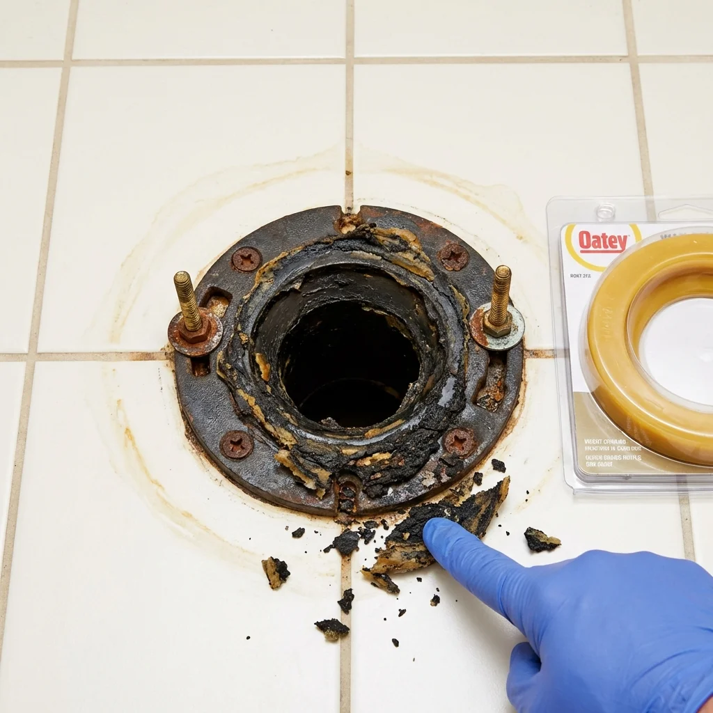 Failed wax ring showing water seepage at the base of a toilet in a Clarkdale, AZ home